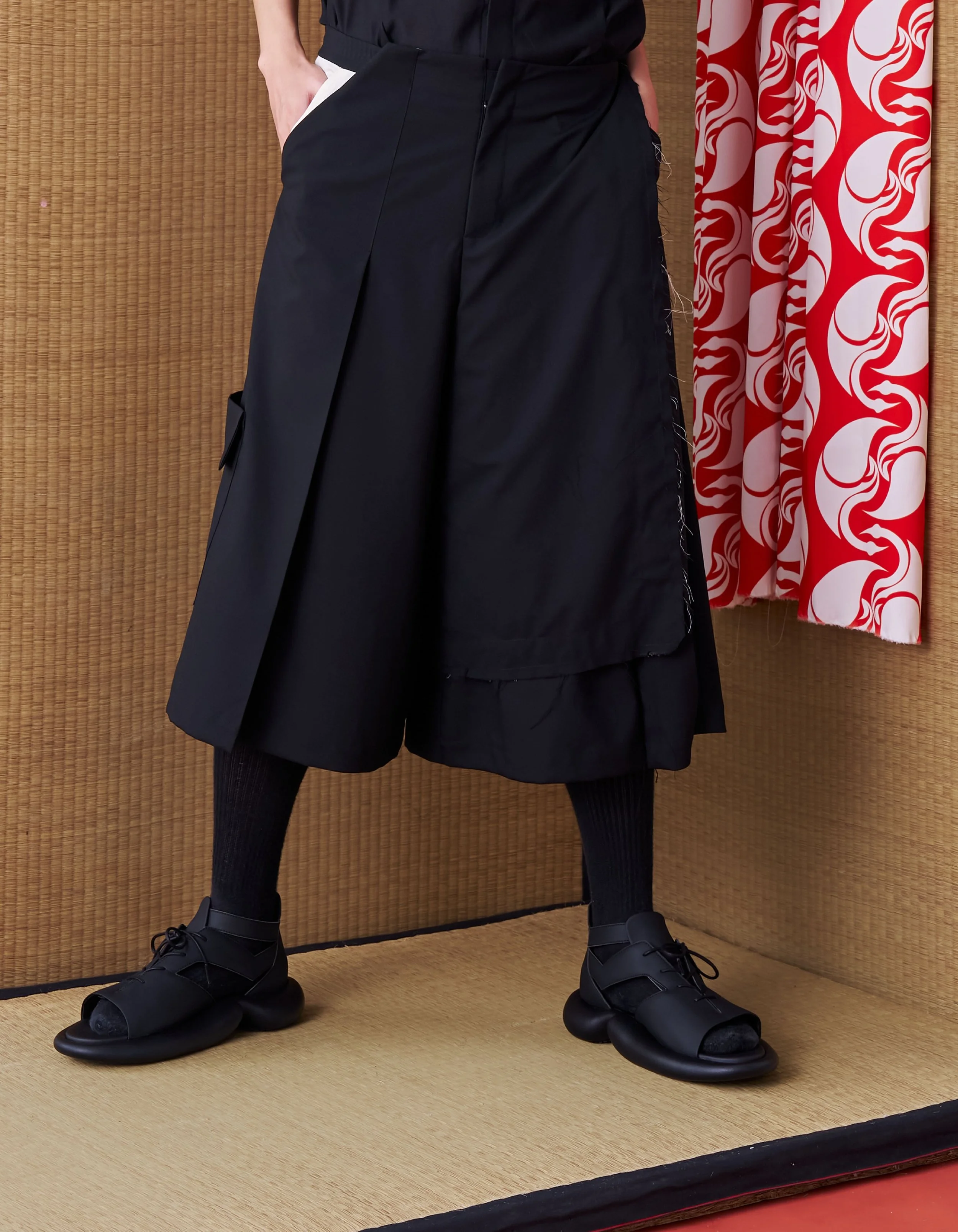 INF Deconstructed Pleated Japanese-Style Wide Shorts — INF